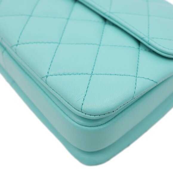 Chanel  Trendy CC Flap Mini Quilted Lambskin Top Handle Shoulder Bag Turquoise - Picture 9 of 12